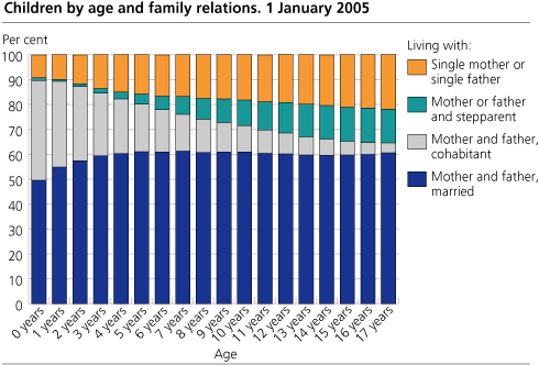 Children by age and family conditions. 1 January 2005