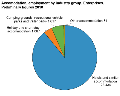 Accomodation, employment by industry group. Enterprises. Preliminary figures 2010