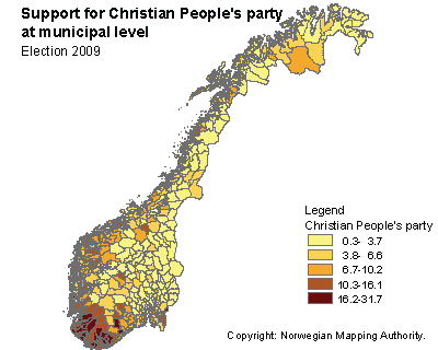 Support for Christian People's party at municipal level
