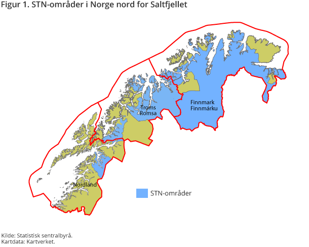 Figur 1. STN-områder i Norge nord for Saltfjellet 