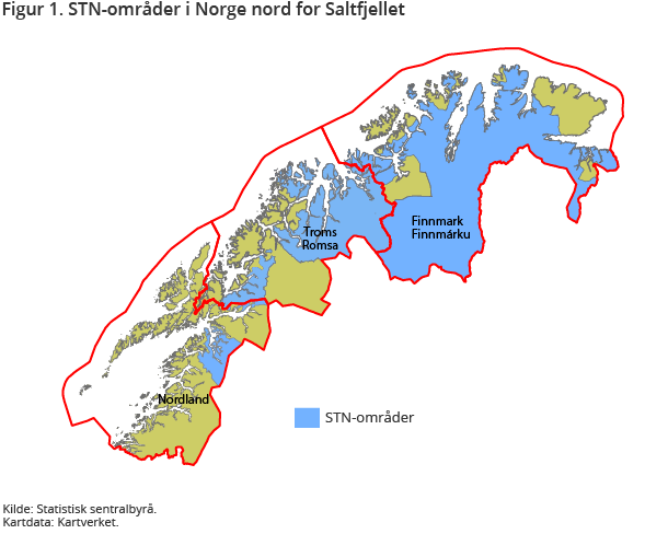 Figur 1. STN-områder i Norge nord for Saltfjellet