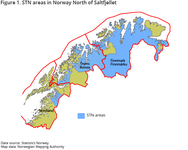 Figure 1. STN areas in Norway North of Saltfjellet