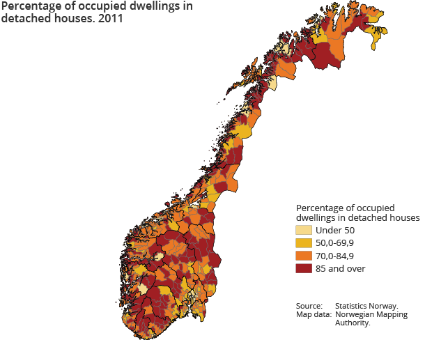 Percentage of occupied dwellings in detached houses. 2011 Percentage of occupied dwellings in detached houses. 2011