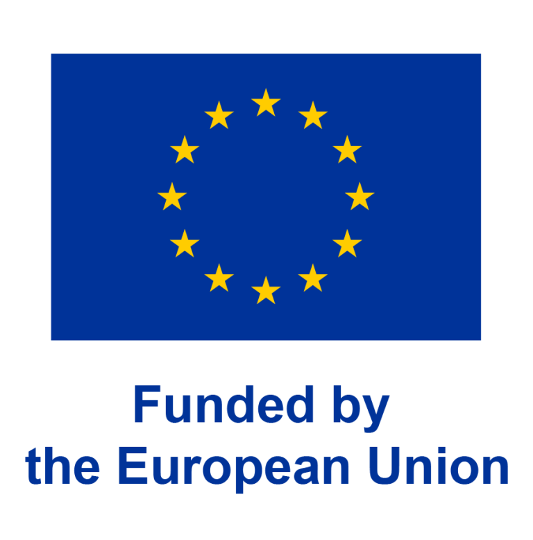 EU-flagg med finansieringserkæring. EU flag with Funded by the European Union