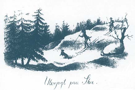 Bilde: 'Ulvejagt paa Skie', 1840