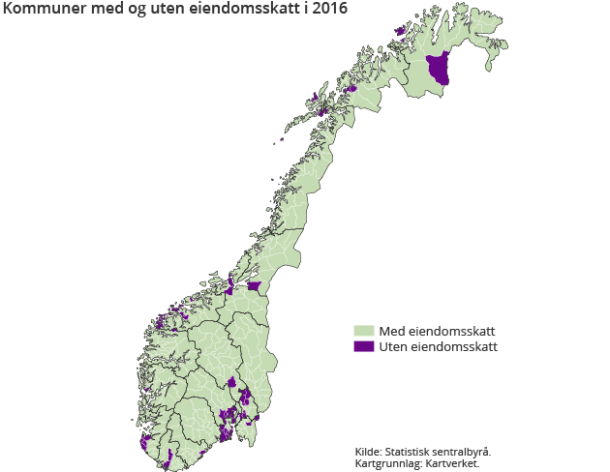 Figur 1. Kommuner med og uten eiendomsskatt i 2016 Figur 1. Kommuner med og uten eiendomsskatt i 2016
