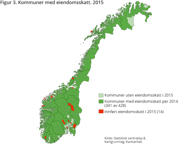 Figur 3. Kommuner med eiendomsskatt. 2015