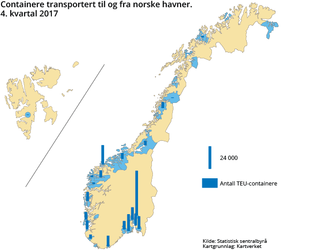 Figur 2. Containere transportert til og fra norske havner. 4. kvartal 2017