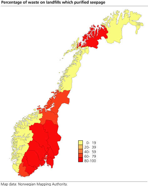 Percentage of waste on landfills with seepage cleansing. 2001