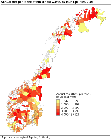 Annual cost per tonne of household waste. Municipalities. 2003