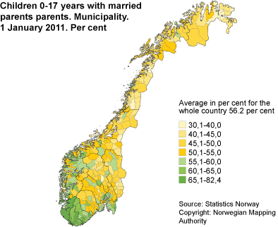 Children 0-17 years, with married parents. Municipality. Per cent. 1 January 2011