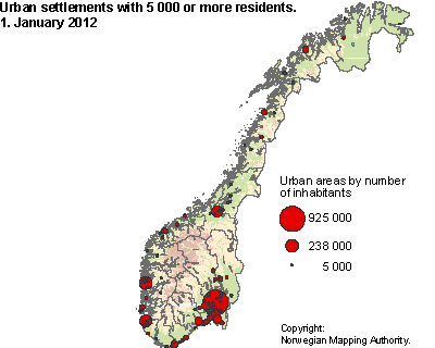 Urban settlements with 5 000 or more residents. 1 January 2012