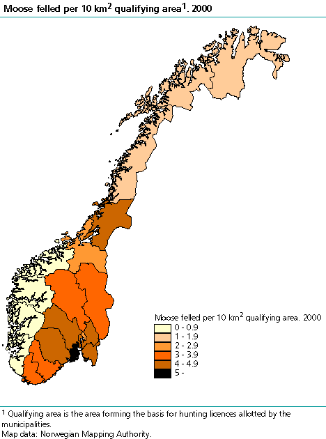  Felled moose per 10 km2 qualifying area. 2000