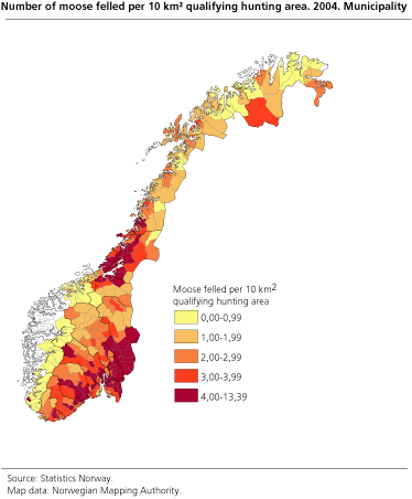 Number of moose felled in Finnmark. 1992-2004