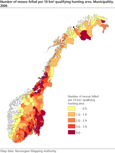 Number of moose felled in Finnmark. 1992-2006