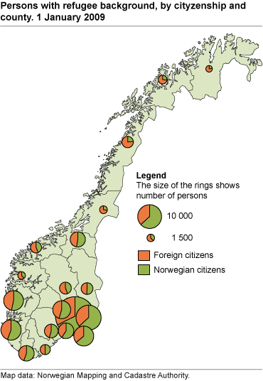 Persons with refugee background, by citizenship and county. 1 January 2009 