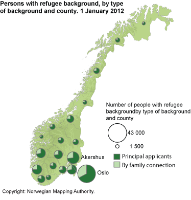 Persons with refugee background, by type of background and county. 1 January 2012.
