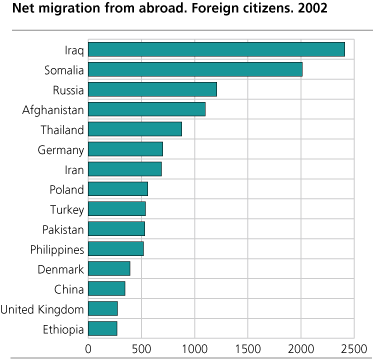 Net immigration from abroad. Foreign citizens. 2002.
