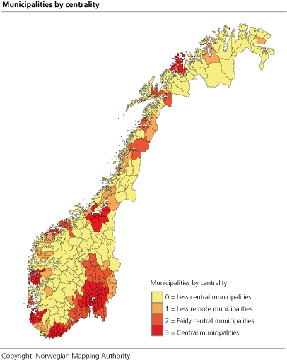 Municipalities by centrality