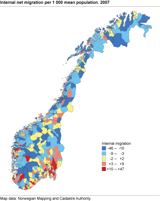 Internal net migration 2007 per 1 000 mean population