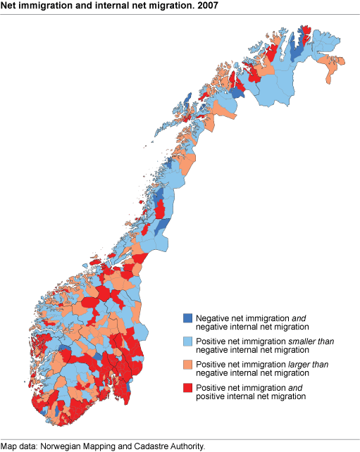 Net immigration and internal net migration 2007