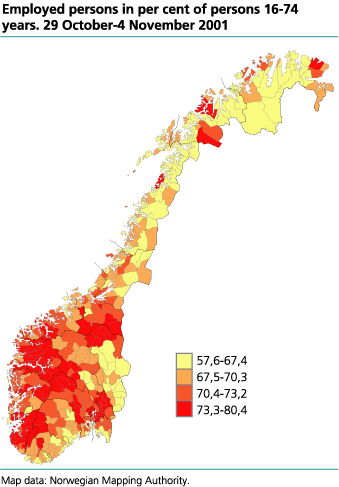 Employed persons in per cent of persons 16-74 years. 29 October-4 November 2001 