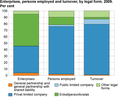 Enterprises, persons employed and turnover by legal form. 2009