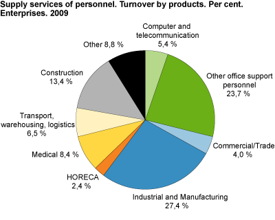 Supply services of personnel. Turnover by products. Per cent. Enterprises. 2009