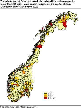 The private market. Subscriptions with broadband (transmission capacity larger than 384 kbit/s (Corrected 29 August 2003)