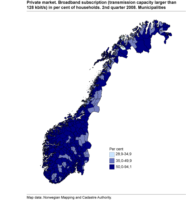Broadband subscriptions on Svalbard. Both markets. 4th quarter 2004 - 2nd quarter 2008. Municipalities