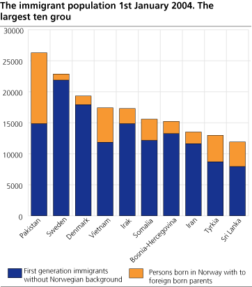 The immigrant population at 1 January 2004. The ten largest groups