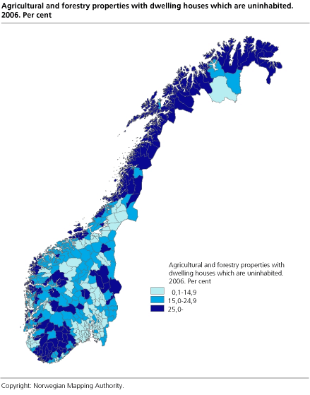 Agricultural and forestry properties with dwelling houses that are uninhabited. 2006. Per cent