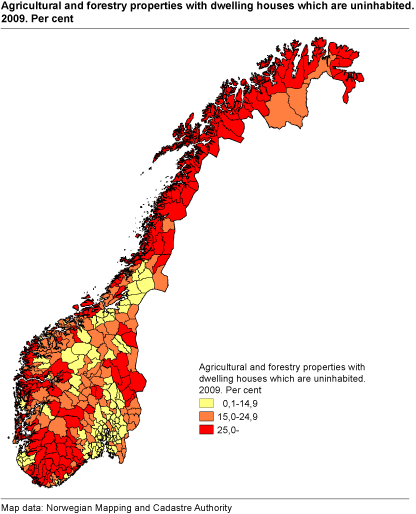 Agricultural and forestry properties with uninhabited dwelling houses. 2009. Per cent
