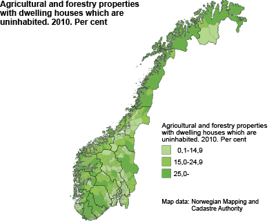 Agricultural and forestry properties with uninhabited dwelling houses. 2010. Per cent