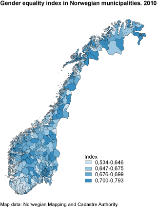 Gender equality index in Norwegian municipalities. 2010