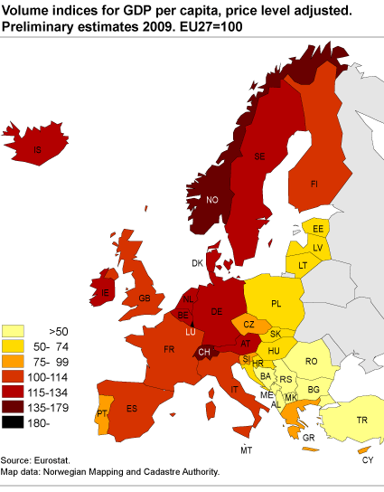 GDP per capita, price level adjusted