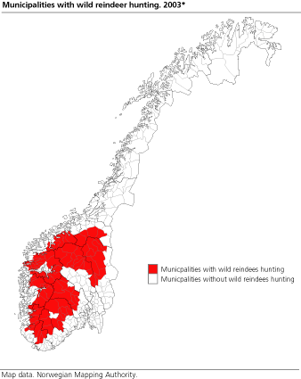 Municipalities with wild reindeer hunting. 2003