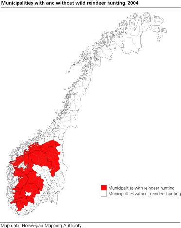 Municipalities with wild reindeer hunting. 2004