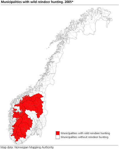 Municipalities with wild reindeer hunting. 2005