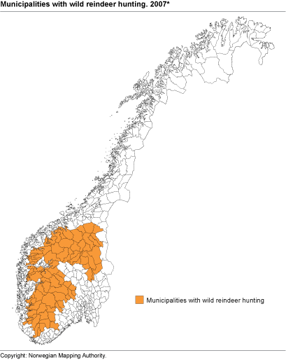Municipalities with wild reindeer hunting. 2007