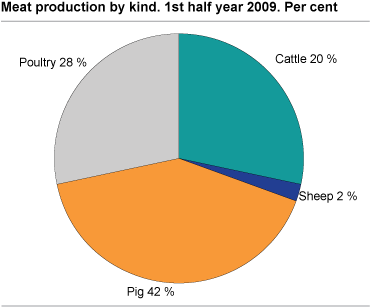 Meat production by kind. 1st  half year 2009. Per cent