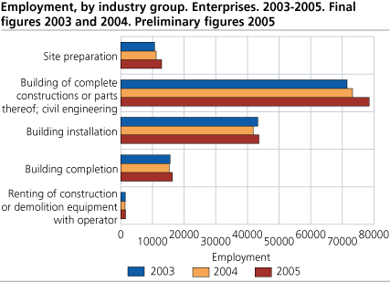 Employment, by industry group. Enterprises. 2003-2005. Preliminary figures