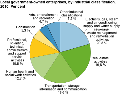 Local government owned enterprise by industrial classification areas. Per cent. 2010