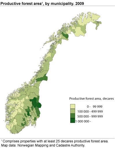 Productive forest area, by municipality. 2009