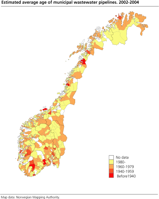 Estimated average age of municipal wastewater pipelines. Year. 2002 - 2004