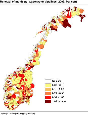 Percentage renewal of municipal wastewater pipelines. 2006