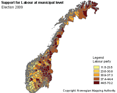 Support for Labour at municipal level