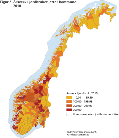 rsverk i jordbruket, etter kommune. 2010