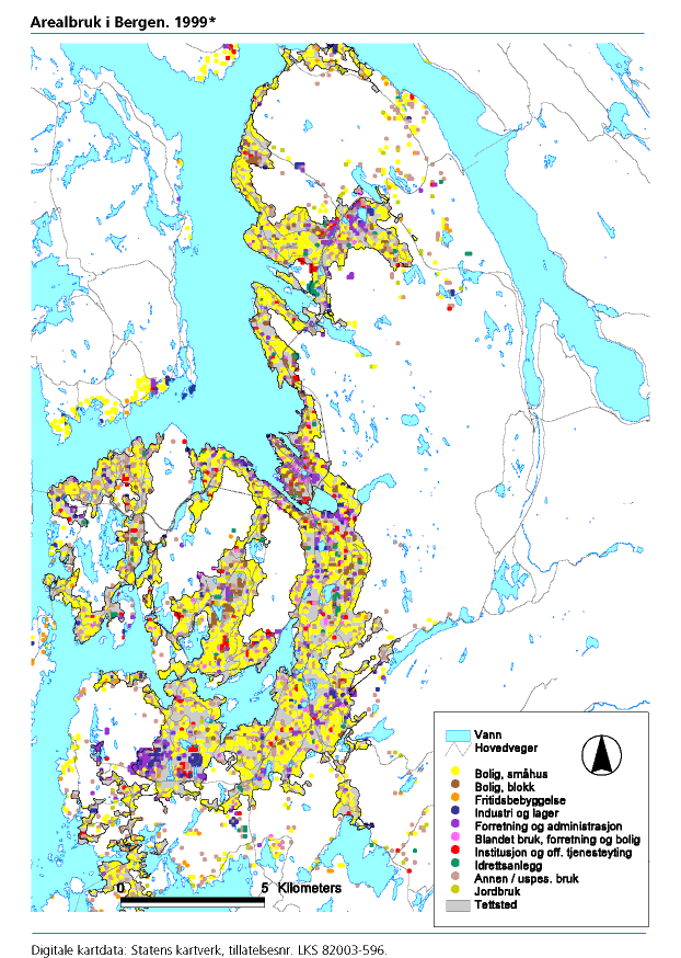  Arealbruk i Bergen. 1999
