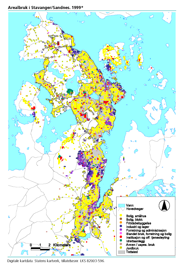  Arealbruk i Stavanger/Sandnes. 1999